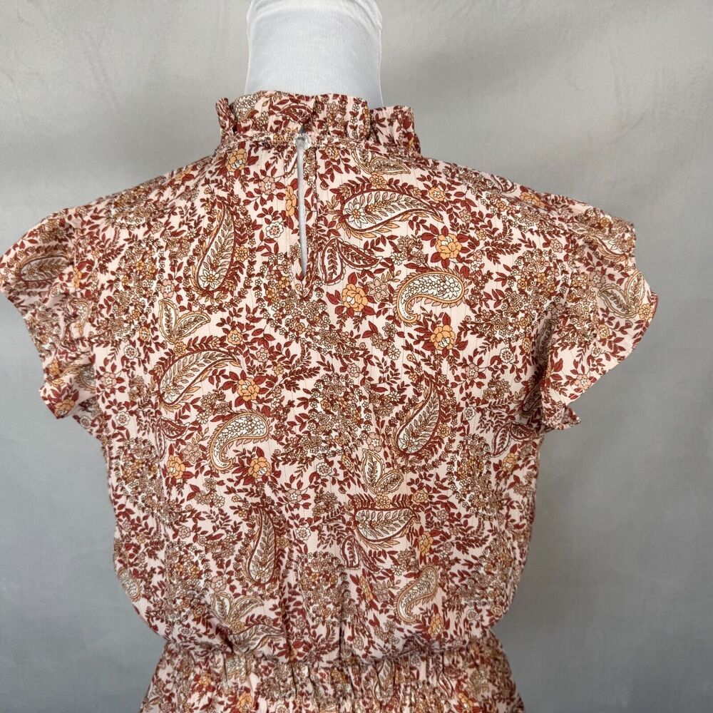 Alice Blue Women Sz M Floral Top Ruffle Crew Neck Cap Sleeves Elastic Waist - Picture 8 of 12
